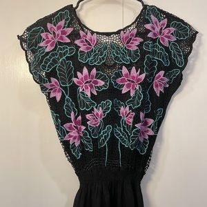 Vintage Black embroidered long cotton dress. Size s-m